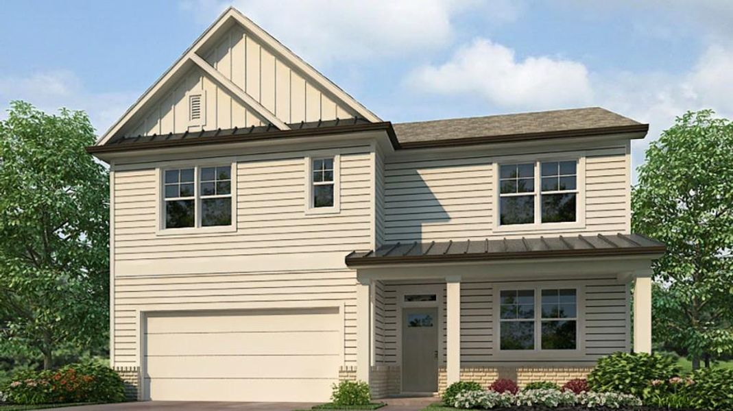 Front exterior of a new home in Hamptons at Riverwood South, Dallas, GA, highlighting curb appeal (Image 1). Front exterior of a new home in Hamptons at Riverwood South, Dallas, GA, highlighting curb appeal (Image 1).