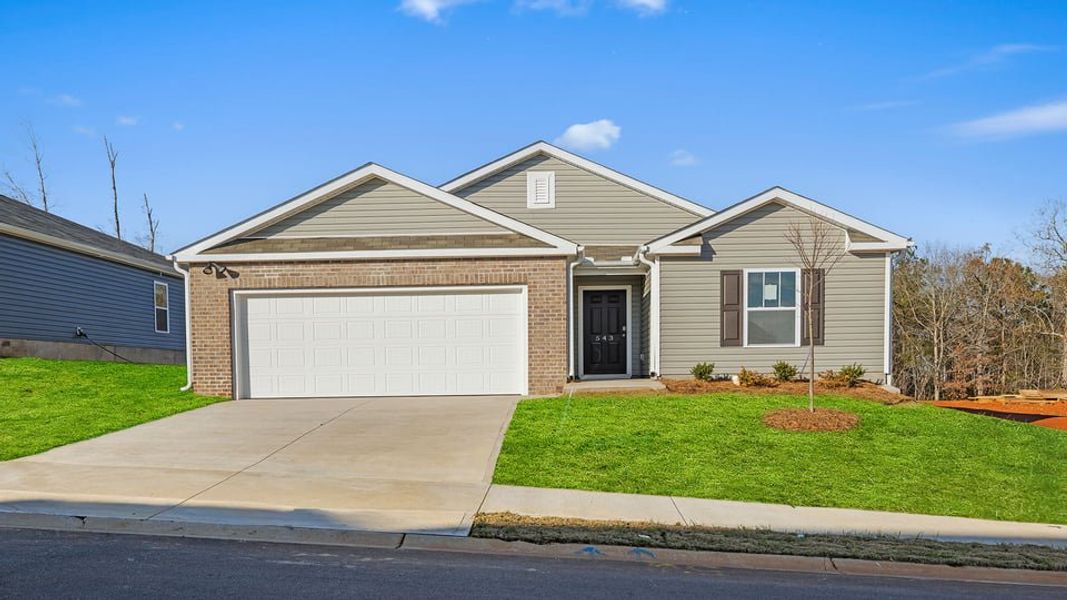 Front exterior of a new home in Lakestone, Woodruff, SC, highlighting curb appeal (Image 1).