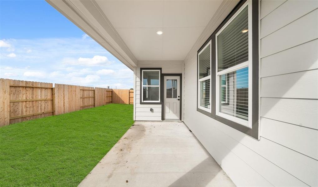 Covered patio in backyard