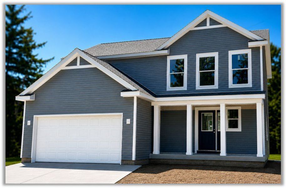Front exterior of a new home in Individual Homes - Jackson County, Jackson, MI, highlighting curb appeal (Image 2). Front exterior of a new home in Individual Homes - Jackson County, Jackson, MI, highlighting curb appeal (Image 2).