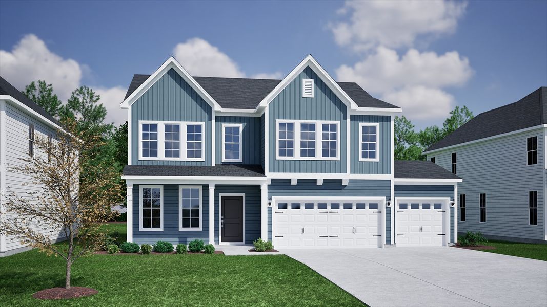 Front exterior of a new home in Windsor Forest, Anderson, SC, highlighting curb appeal (Image 1).