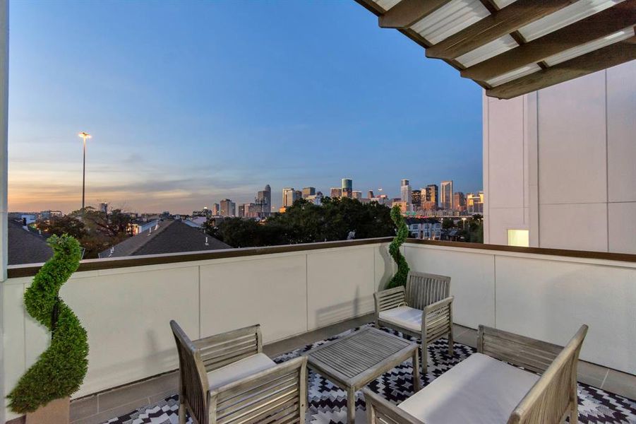 Roof top deck view of downtown skyline. Can also build a custom outdoor kitchen.