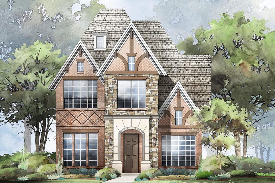 Representative exterior photo of a completed home built from the Royal Waterford by Grand Homes in Edgewater, Fate, TX (Image 2). Representative exterior photo of a completed home built from the Royal Waterford by Grand Homes in Edgewater, Fate, TX (Image 2).