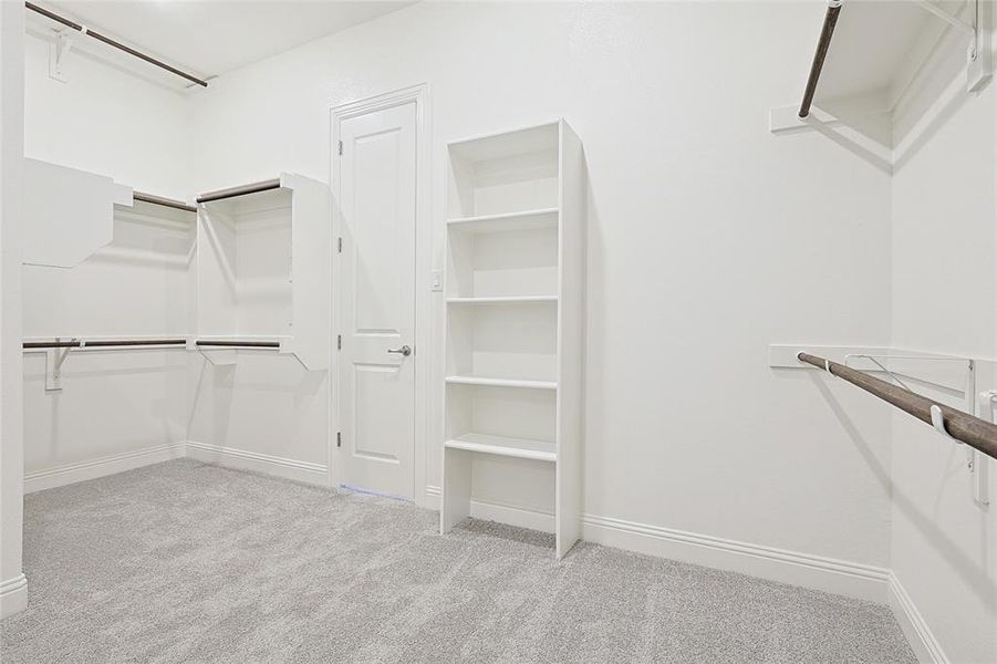 Spacious closet with light colored carpet