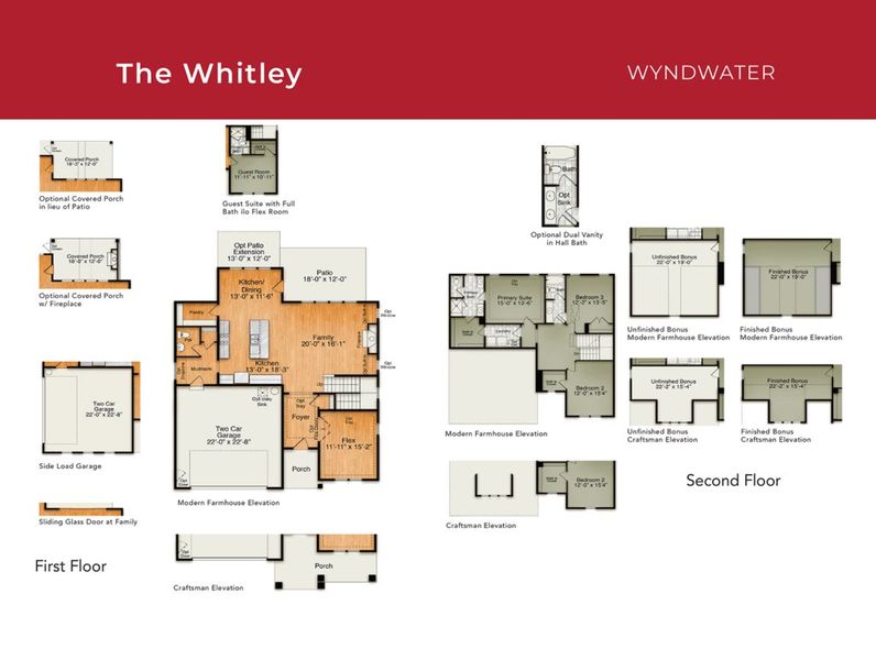 2D floor plan layout for the The Whitley by RobuckHomes in Windwater, Hampstead, NC (Image 5).