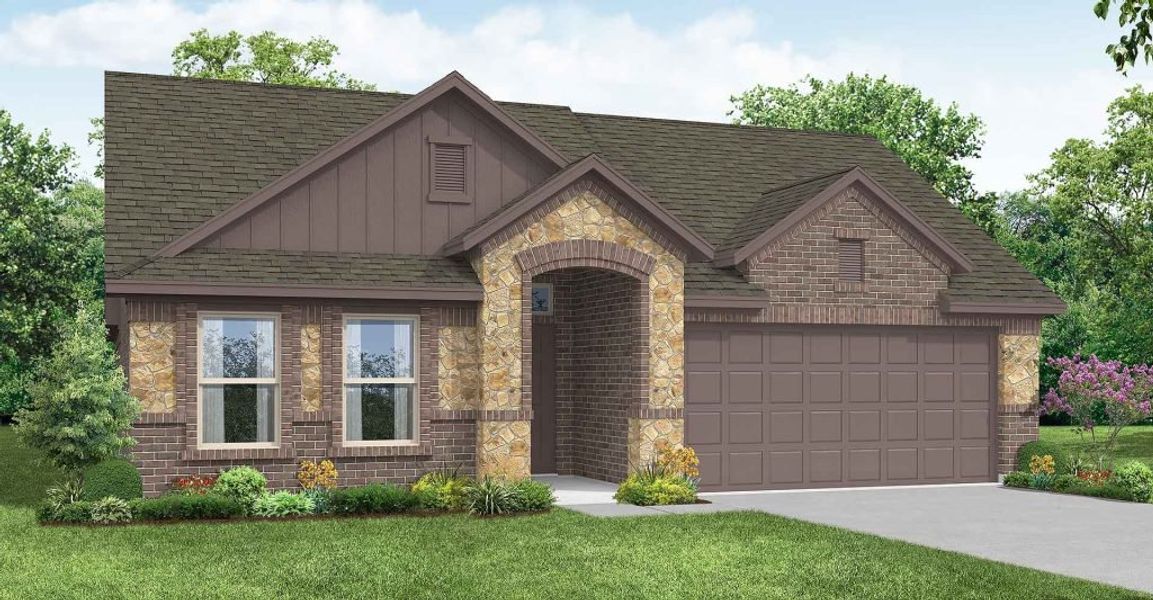 Representative exterior photo of a completed home built from the Austin by Impression Homes in Terra Vella, Haslet, TX (Image 11).