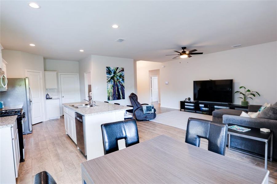 Dining room living room and kitchen view