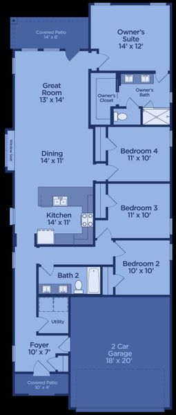 2D floor plan layout for the Bandera by UnionMain Homes in Elevon, Lavon, TX (Image 3). 2D floor plan layout for the Bandera by UnionMain Homes in Elevon, Lavon, TX (Image 3).