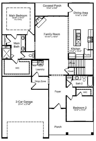 2D floor plan layout for the Ashlyn by Niblock Homes in Red Hill, Concord, NC (Image 3).