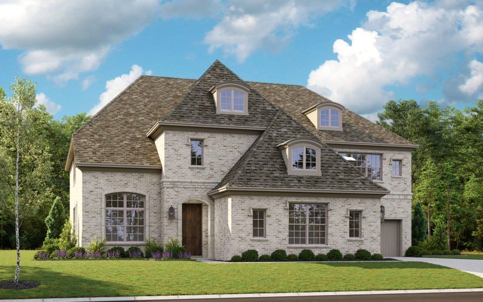 Representative exterior photo of a completed home built from the Plan 6032 by Tradition Homes in StarView – 74′, Prosper, TX (Image 5). Representative exterior photo of a completed home built from the Plan 6032 by Tradition Homes in StarView – 74′, Prosper, TX (Image 5).