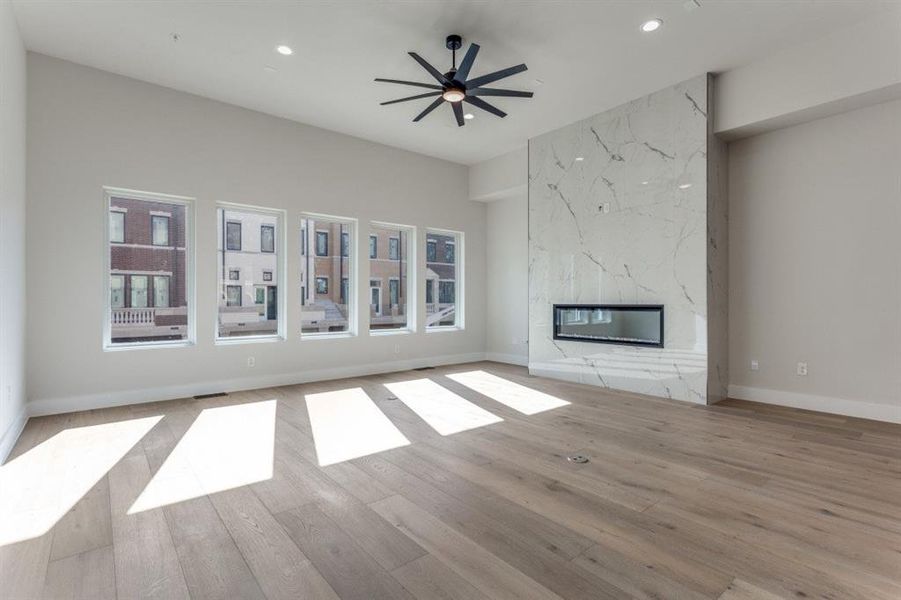 Living room with 12 foot ceilings