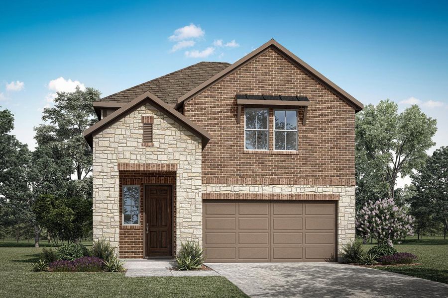 Representative exterior photo of a completed home built from the Ember by Tri Pointe Homes in Prairie Collection at The Meadows, Krum, TX (Image 20).