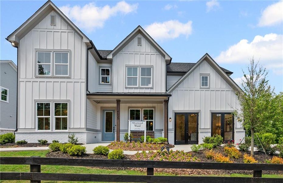 Front exterior of a new home in Silverwood, Cumming, GA, highlighting curb appeal (Image 21).