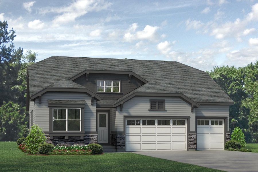 Representative exterior photo of a completed home built from the Minturn by Risewell Homes in Highlands Preserve, Mead, CO (Image 8).