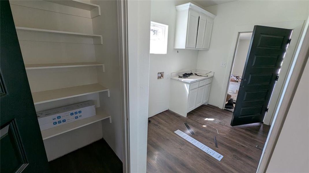 Washroom featuring dark wood-type flooring