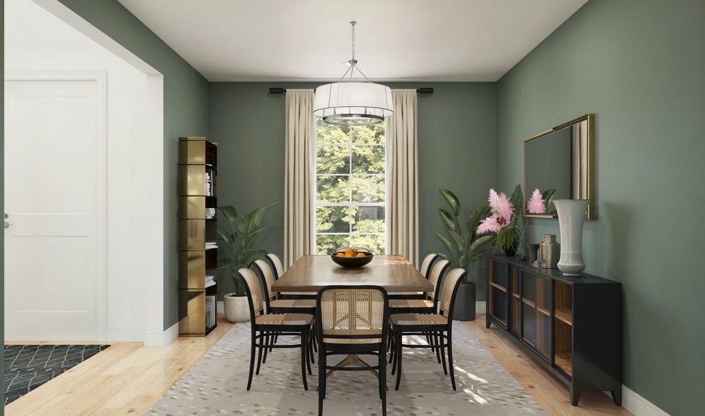 Elegant formal dining room with chandelier