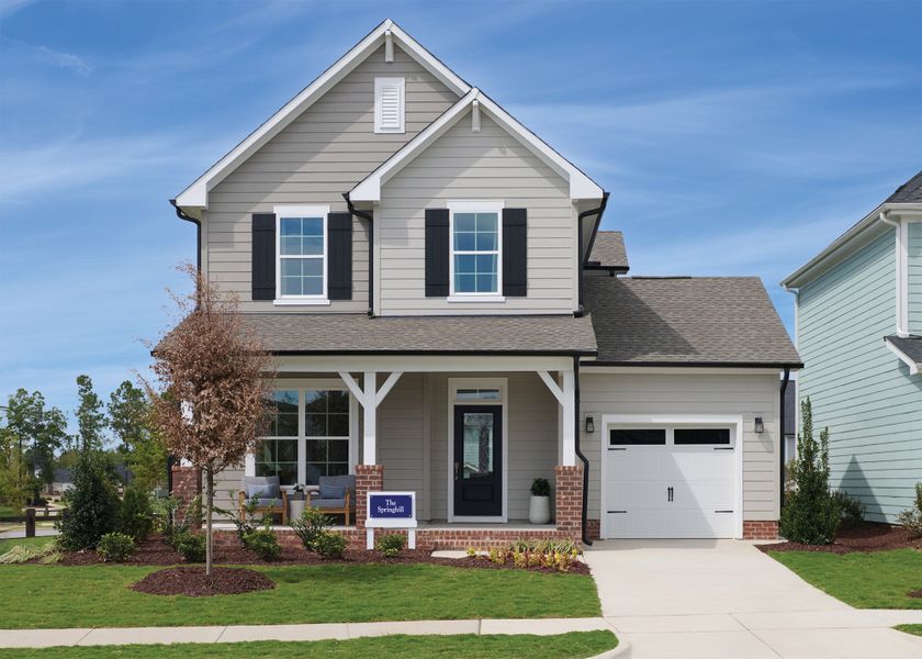 Representative exterior photo of a completed home built from the The Springhill by David Weekley Homes in Serenity - The Cottage Collection, Fuquay Varina, NC (Image 2). Representative exterior photo of a completed home built from the The Springhill by David Weekley Homes in Serenity - The Cottage Collection, Fuquay Varina, NC (Image 2).
