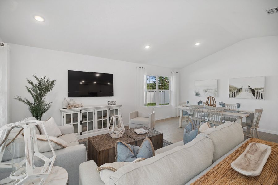 Great room with vaulted ceiling