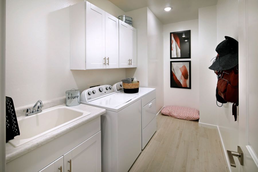 Laundry Room in Amber Floorplan modeled at The Enclave at Mission Royale