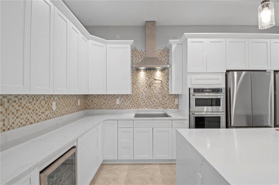 Kitchen with wine fridge and ice maker!