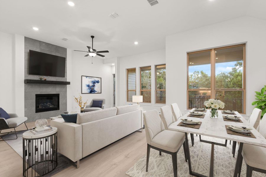Dining & Family Room with fireplace - Representative Photo