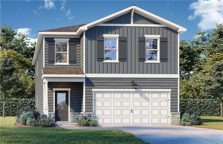 Front exterior of a new home in Cedar Farms, Winder, GA, highlighting curb appeal (Image 1). Front exterior of a new home in Cedar Farms, Winder, GA, highlighting curb appeal (Image 1).