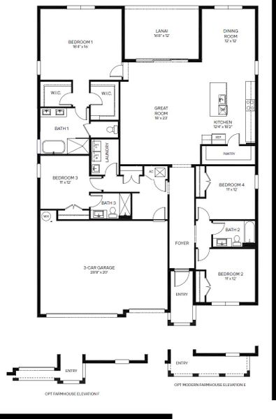 2D floor plan layout for the Fraser by D.R. Horton in Aspen Estates, Homestead, FL (Image 3).