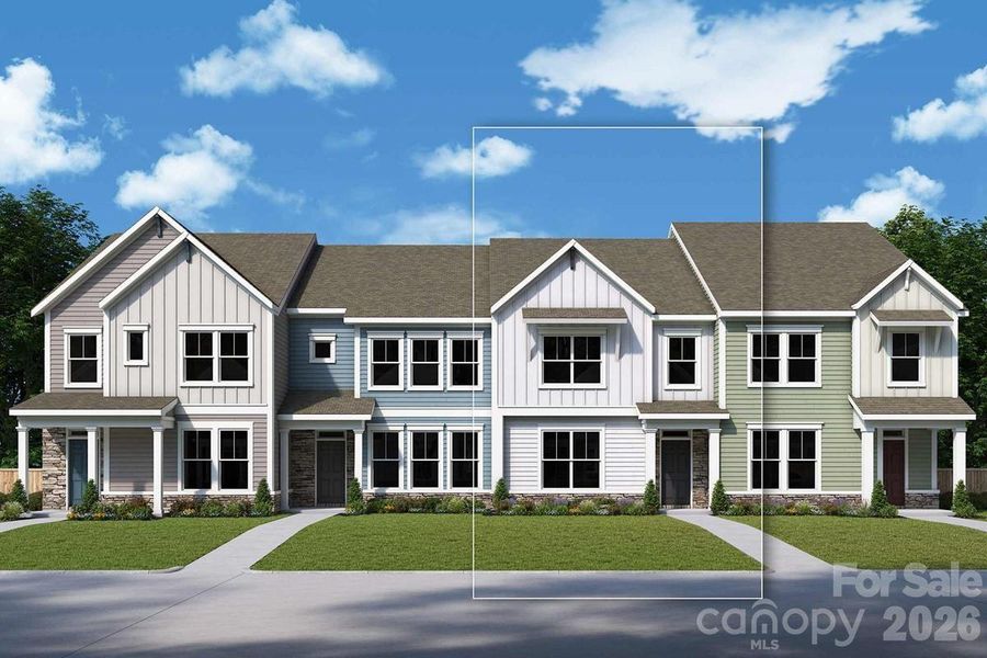 Front exterior of a new home in North Creek Village, Huntersville, NC, highlighting curb appeal (Image 1). Front exterior of a new home in North Creek Village, Huntersville, NC, highlighting curb appeal (Image 1).
