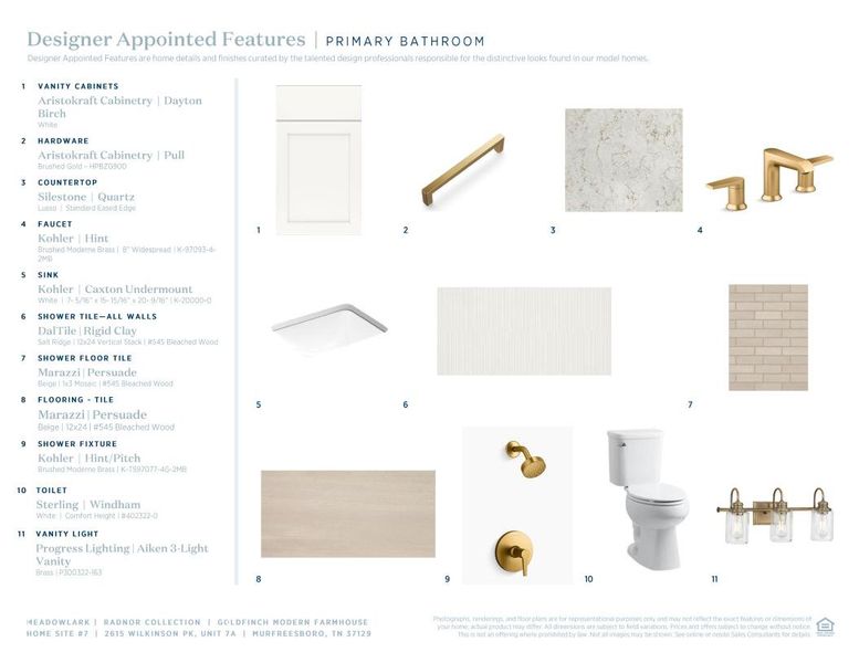 Sample of building materials used in homes in Meadowlark - Radnor Collection, Murfreesboro (Image 10).