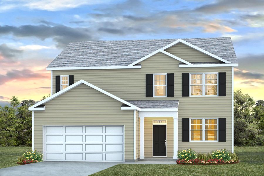 Representative exterior photo of a completed home built from the ELLE by D.R. Horton in Jordanville Farms, Galivants Ferry, SC (Image 1).