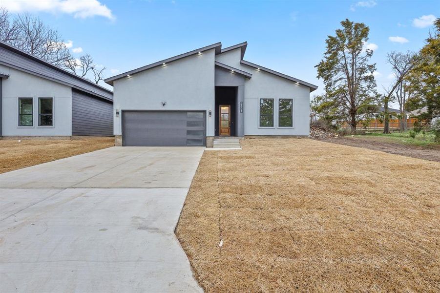 Modern home with a garage