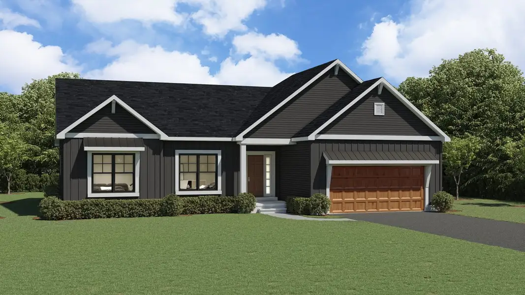 Front exterior of a new home in Fieldstream Estates, Lancaster, NY, highlighting curb appeal (Image 8).