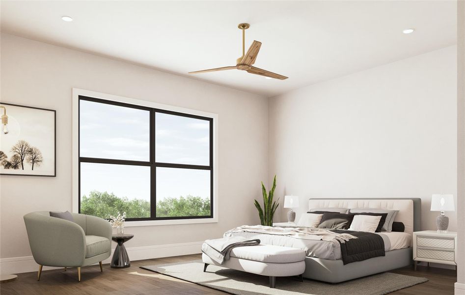 A closer look at the bedroom’s corner emphasizes soft textures, gentle lighting, and thoughtfully placed details. The dresser's circular carved panels and the upholstered chair provide a tactile dimension that adds warmth and charm to this peaceful corner.