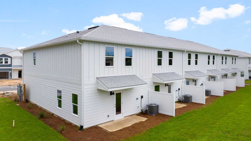 Exterior details and patio area of a home in Caballeros Estates Townhomes at Hombre, Panama City Beach (Image 4). Exterior details and patio area of a home in Caballeros Estates Townhomes at Hombre, Panama City Beach (Image 4).