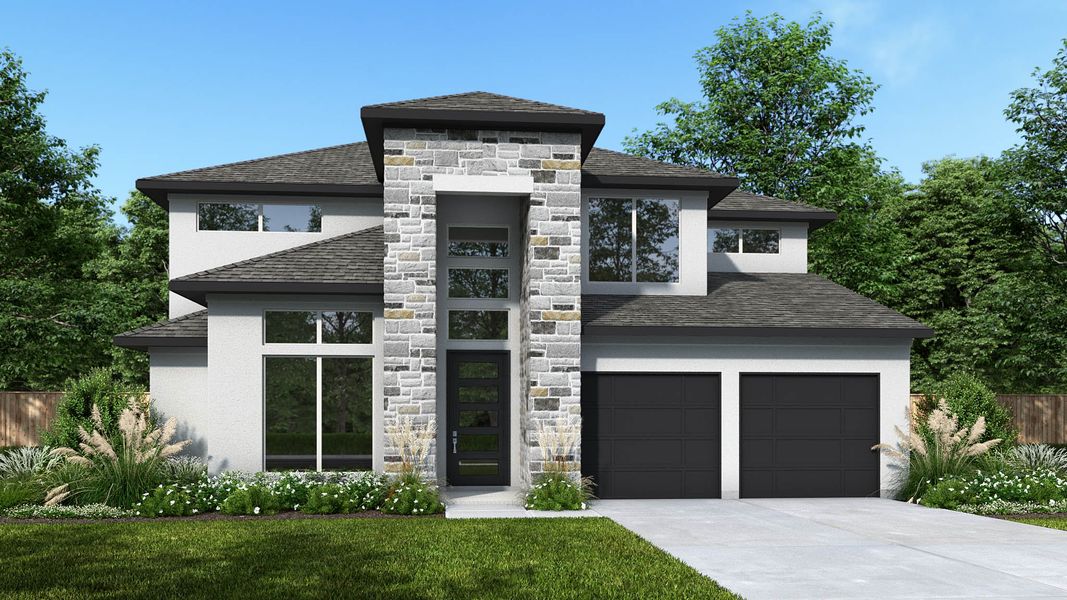 Representative exterior photo of a completed home built from the 3336M by Perry Homes in Lariat 60', Liberty Hill, TX (Image 5). Representative exterior photo of a completed home built from the 3336M by Perry Homes in Lariat 60', Liberty Hill, TX (Image 5).