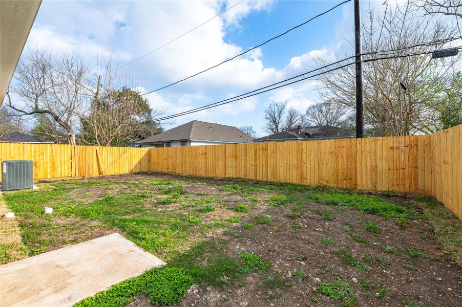 Completely fenced in backyard.