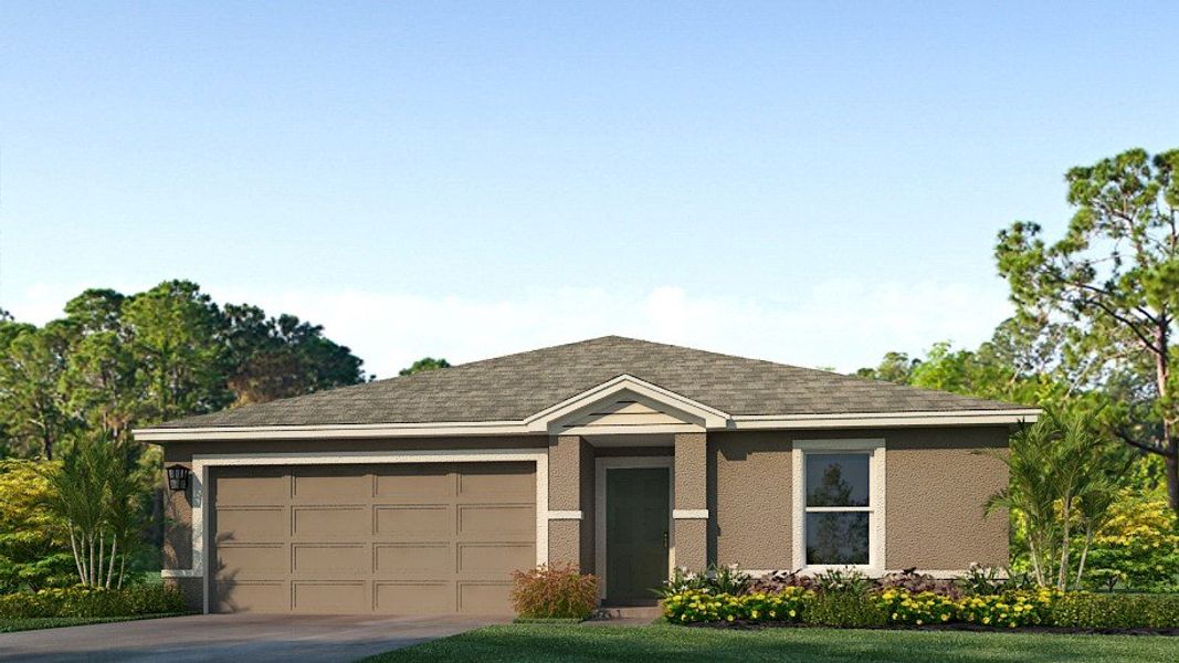 Representative exterior photo of a completed home built from the Dundee by D.R. Horton in Oakfield Lakes, Parrish, FL (Image 2).