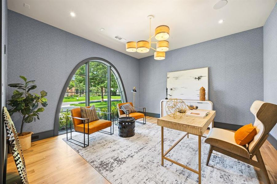 Arch-top window with dark trim Arch-top window with dark trim