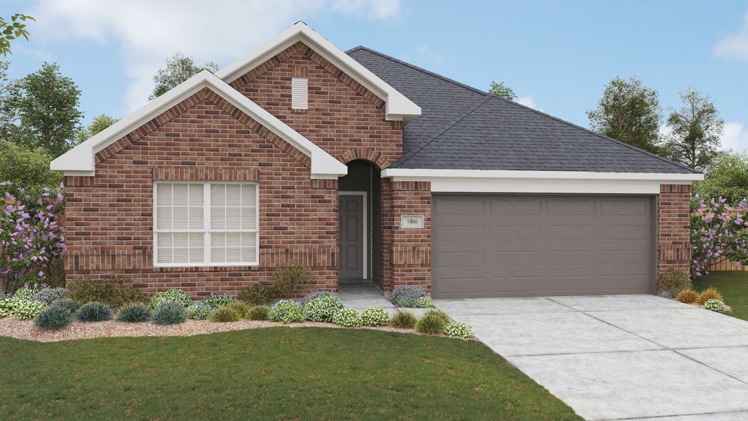 Representative exterior photo of a completed home built from the Driskill by DRB Homes in Opal Ranch, Kyle, TX (Image 6).