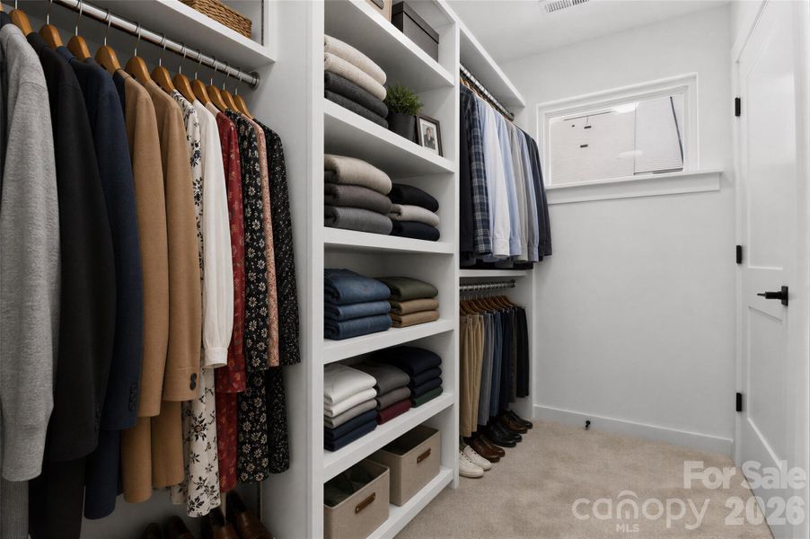 Primary closet virtually staged