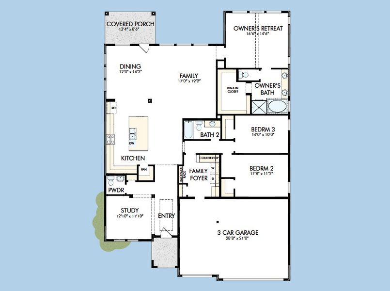 2D floor plan layout for the The Beeville by David Weekley Homes in Walden Creek – Summit Collection, Montgomery, TX (Image 3).