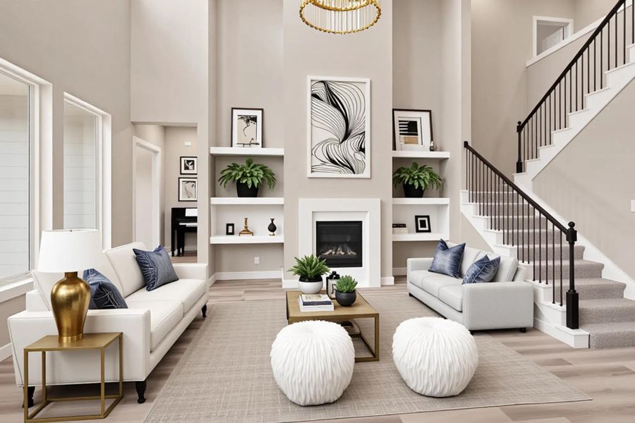 Furnished interior view inside a new home in Blackhawk, Pflugerville (Image 4). Furnished interior view inside a new home in Blackhawk, Pflugerville (Image 4).