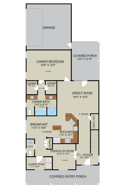 Aspen Plan First Floor Layout - Owner's Suite on Main