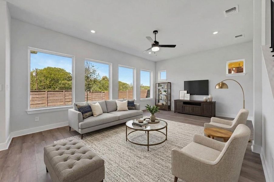 Furnished interior view inside a new home in Double Creek Crossing, Round Rock (Image 7). Furnished interior view inside a new home in Double Creek Crossing, Round Rock (Image 7).
