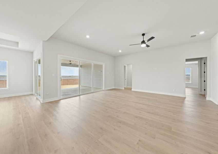 The family room has large windows that let in great, natural light.