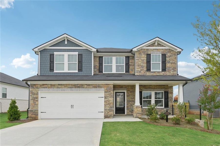 Front exterior of a new home in Preserve at Mountain Creek, Pendergrass, GA, highlighting curb appeal (Image 23).
