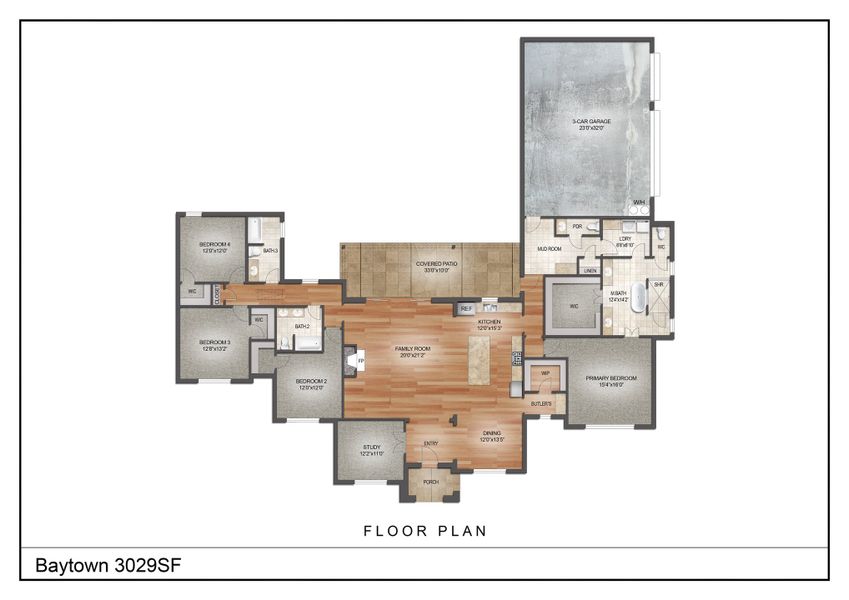 2D floor plan layout for the The Baytown by Kenmark Homes in Aledo Heights - Aledo ISD, Aledo, TX (Image 3).