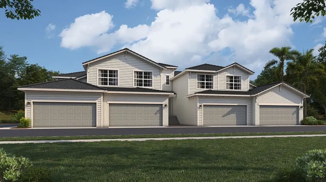 Front exterior of a new home in Webbs Reserve at Babcock Ranch, Punta Gorda, FL, highlighting curb appeal (Image 1). Front exterior of a new home in Webbs Reserve at Babcock Ranch, Punta Gorda, FL, highlighting curb appeal (Image 1).