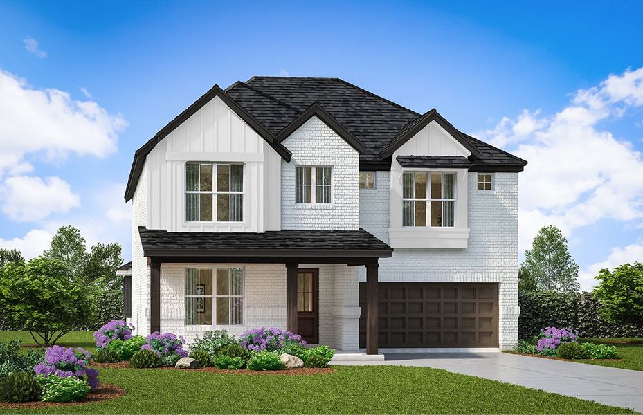 Representative exterior photo of a completed home built from the Amberly by Landon Homes in Fields - East Village, Frisco, TX (Image 6).