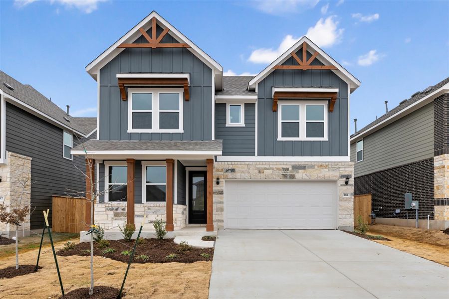 Front exterior of a new home in Patterson Ranch, Georgetown, TX, highlighting curb appeal (Image 19).